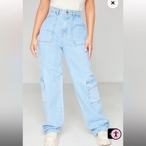 pretty little thing cargo jeans blue nwt
